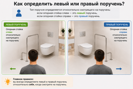 Поручень для унитаза напольный из нержавеющей стали правый